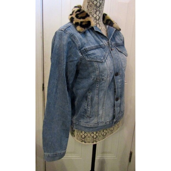 DL 1961 Clyde Classic Trucker Jean Jacket NWT Leopard Fur Collar Retail $249 S - Picture 8 of 11